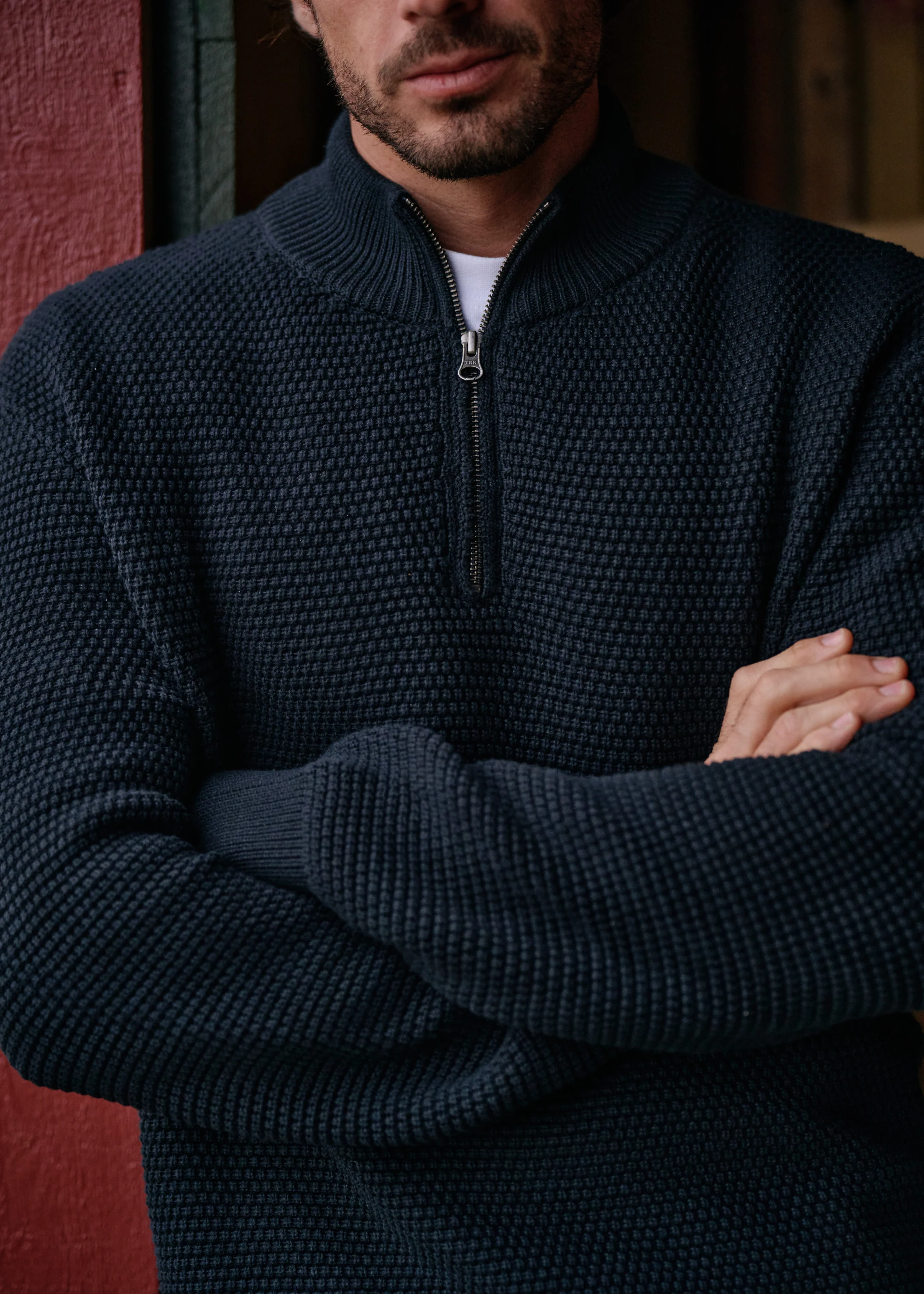 Structure Half Zip Knit - Navy Melange - Image 4