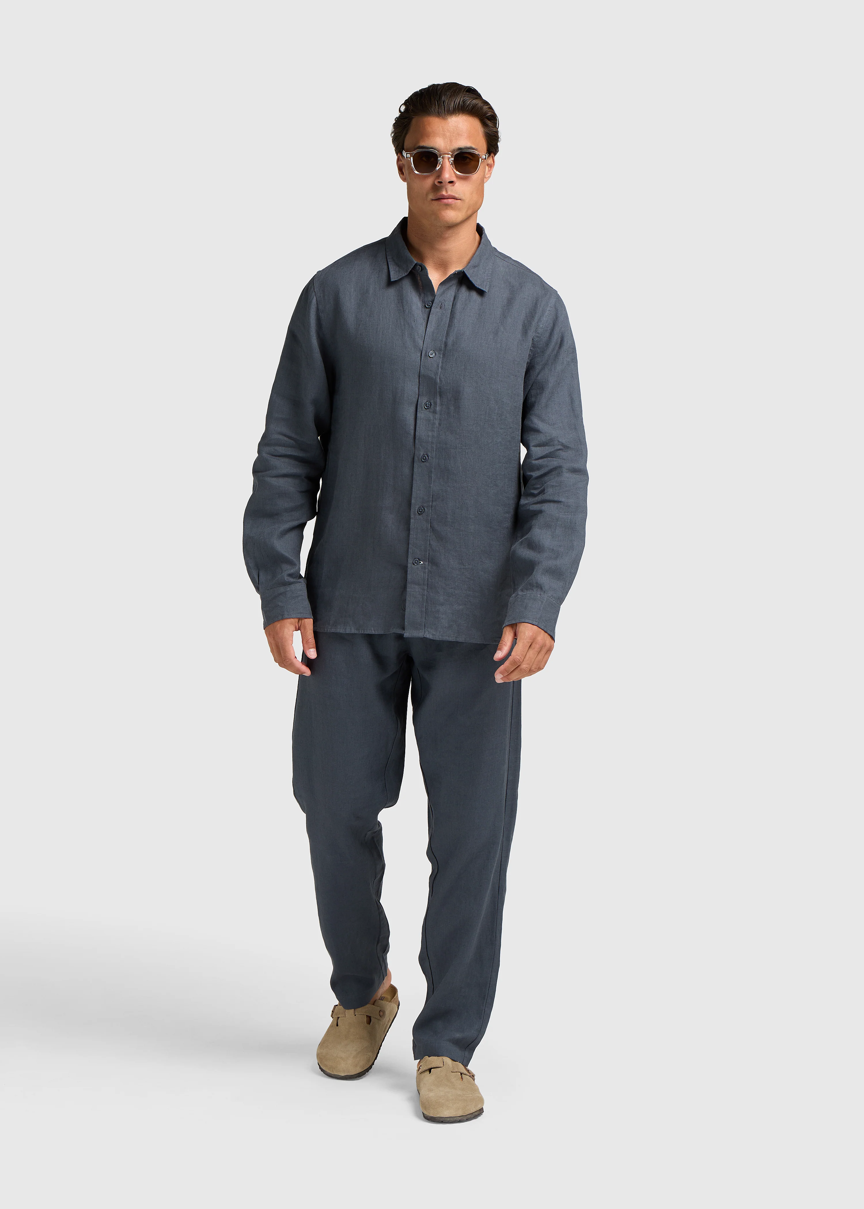 Linen Shirt - Navy Blue - Image 7