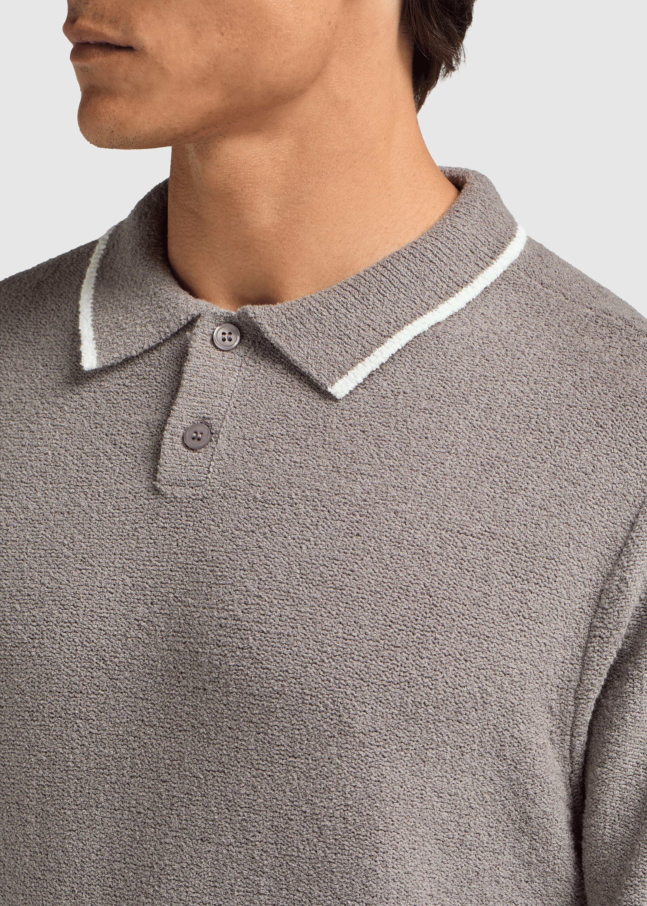 Loop Knit Contrast Polo - Chimera Grey - Image 3