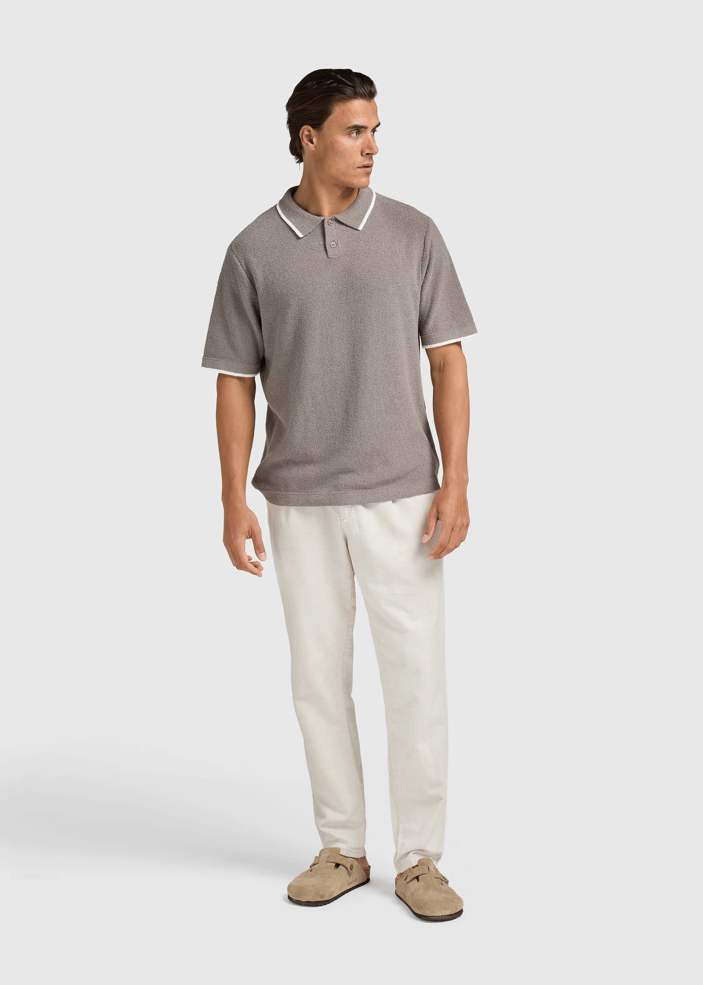 Loop Knit Contrast Polo - Chimera Grey - Image 4