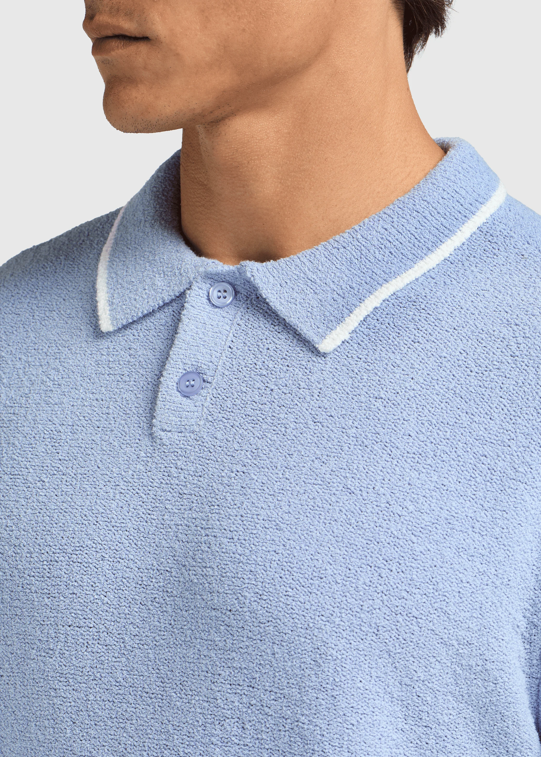 Loop Knit Contrast Polo - Light Blue - Image 3