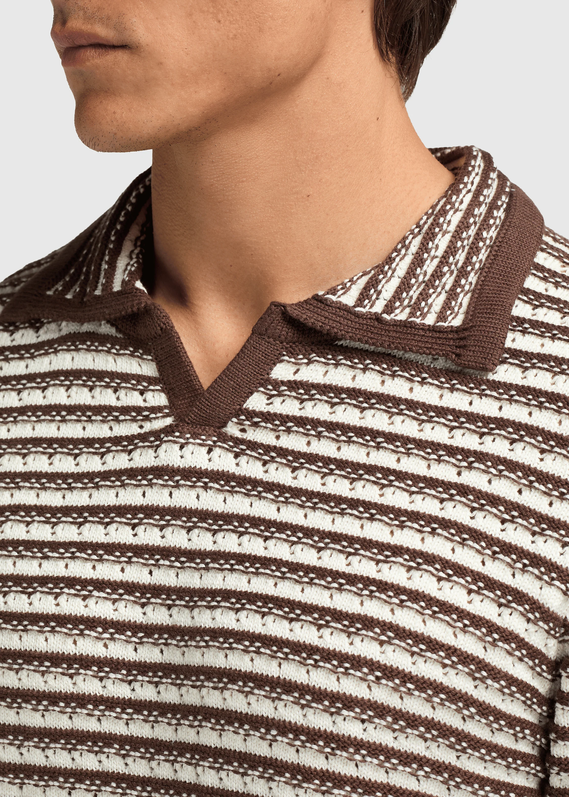 Stripe Knitted Polo - Brown - Image 4