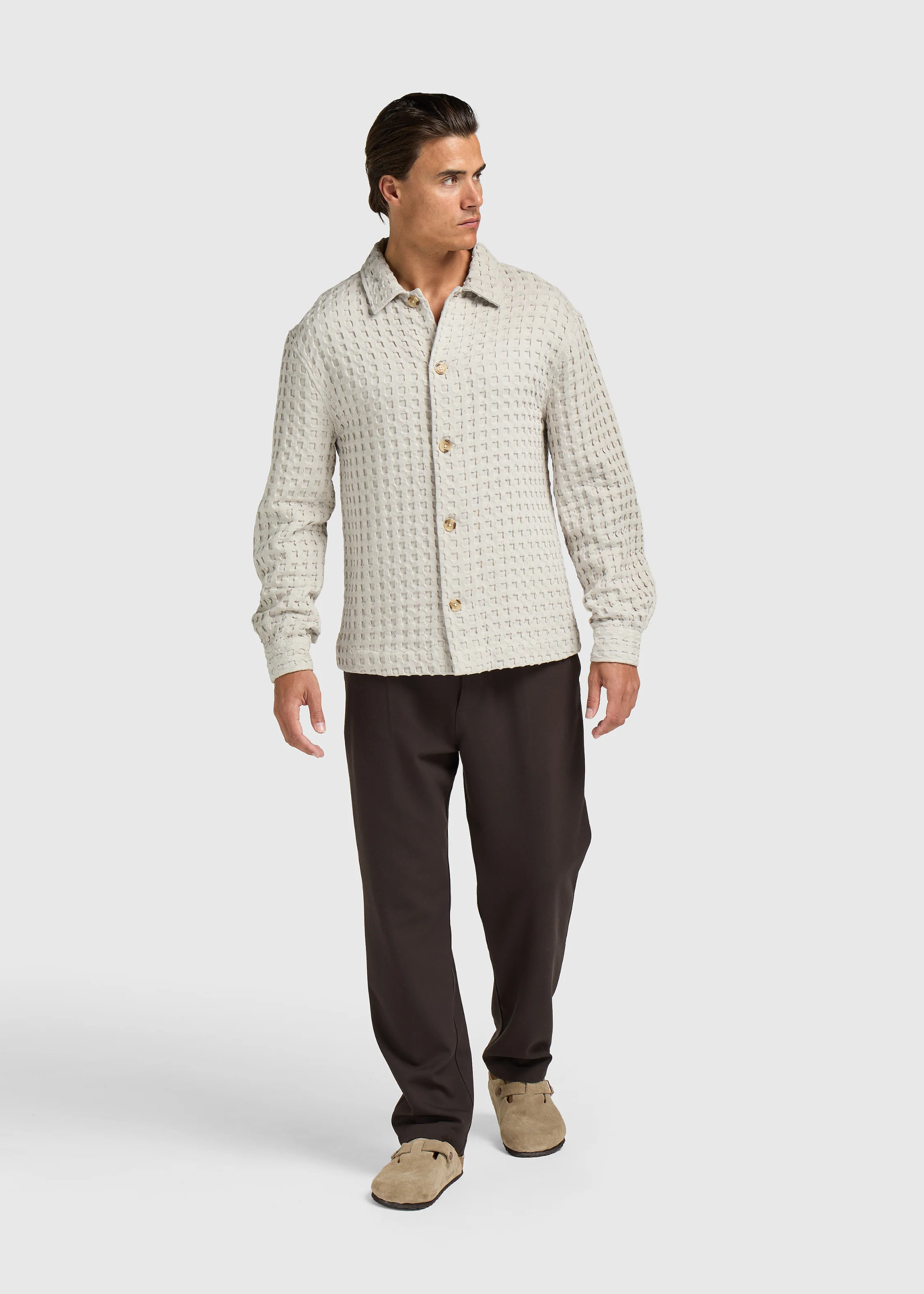 Waffle Overshirt - Taupe - Image 5