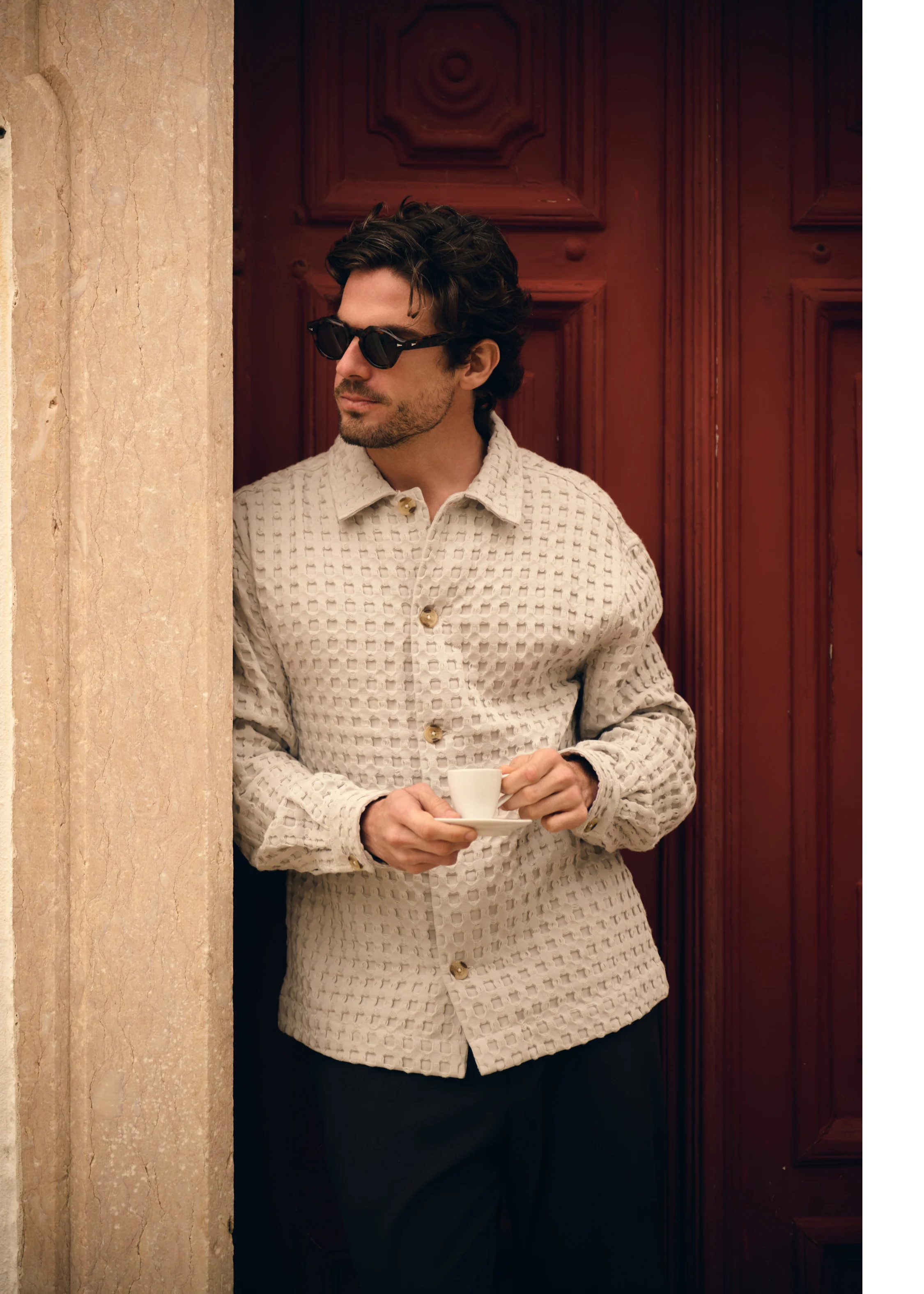 Waffle Overshirt - Taupe - Image 6